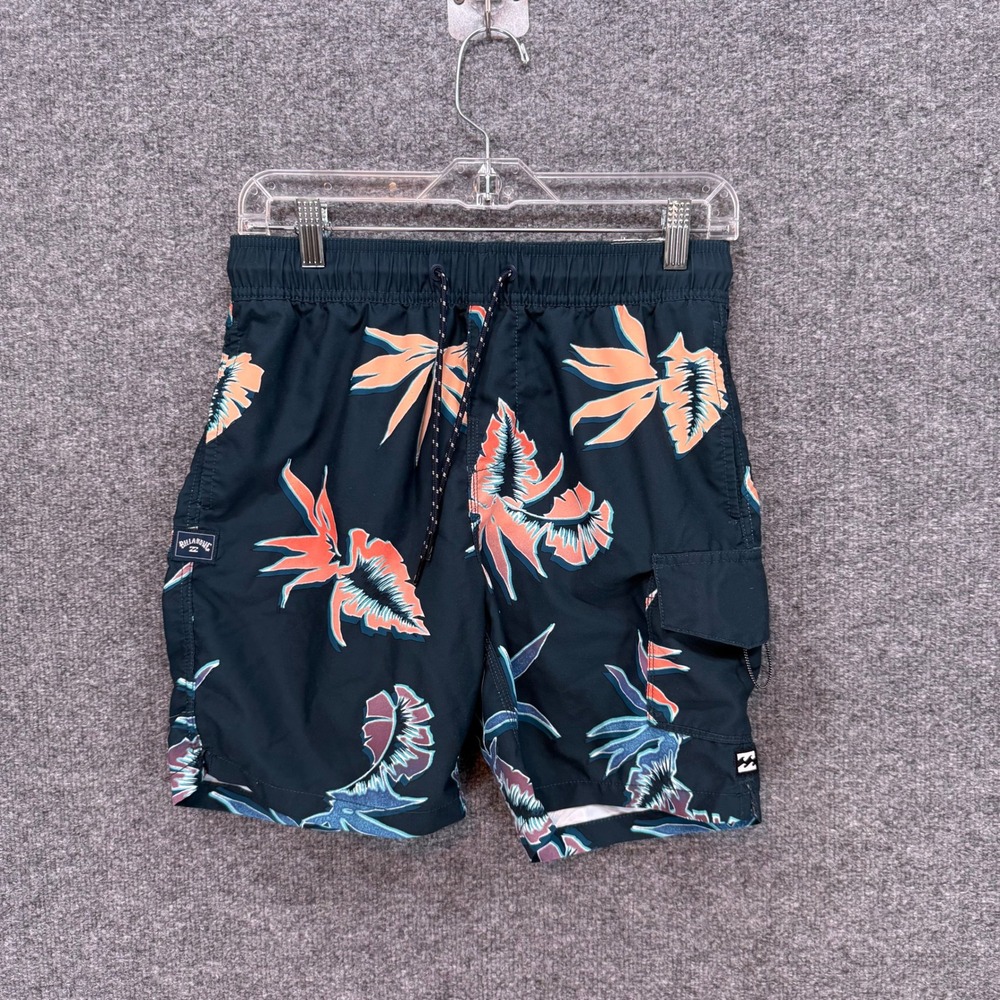 Billabong Board Shorts Men XS Teal Floral Bottle Opener Recycler Layback Trunks‎